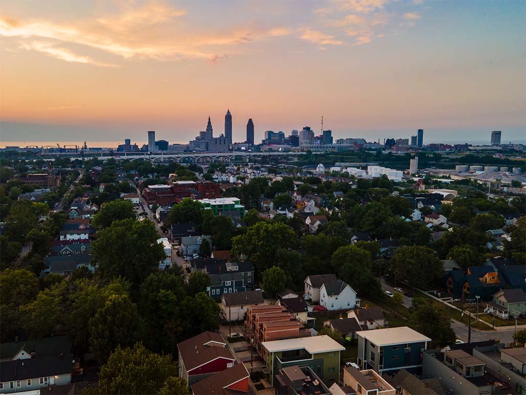 bird eye view of Cleveland city